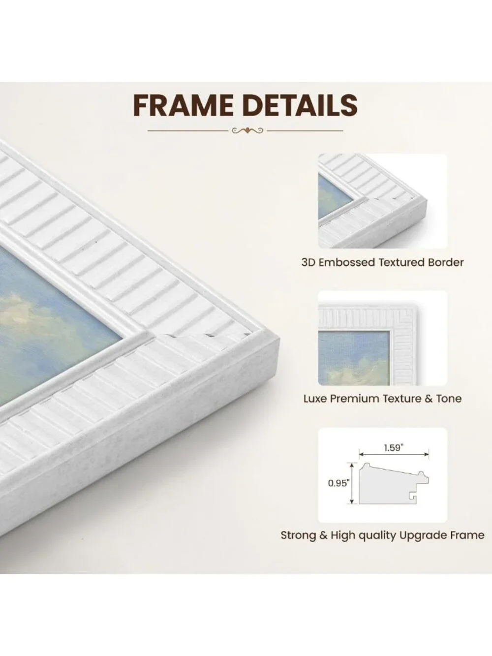 Ornate White 18x24 Picture Frame - Ridged Embossed Design for Posters & Art
